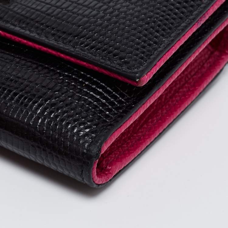 Pre Owned Dolce & Gabbana Black Lizard Embossed Leather Trifold Compact Wallet