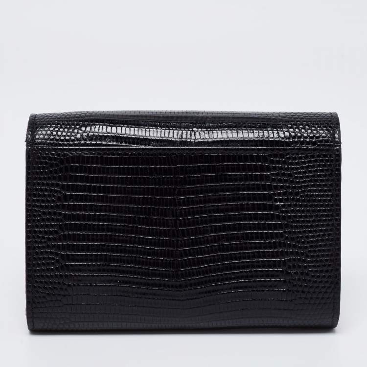 Pre Owned Dolce & Gabbana Black Lizard Embossed Leather Trifold Compact Wallet