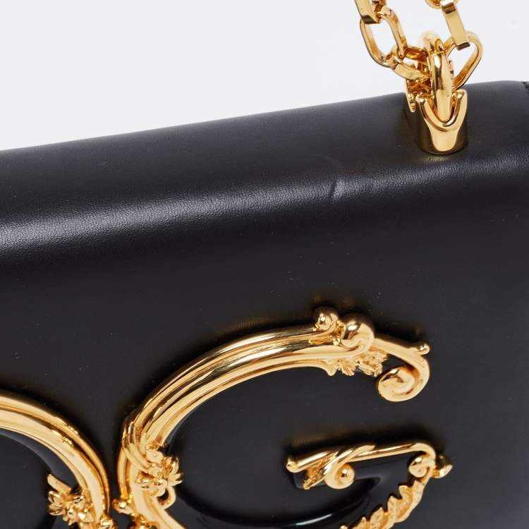 Pre Owned Dolce & Gabbana Black Leather DG Girls Shoulder Bag