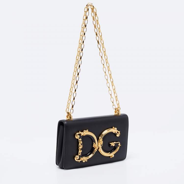 Pre Owned Dolce & Gabbana Black Leather DG Girls Shoulder Bag