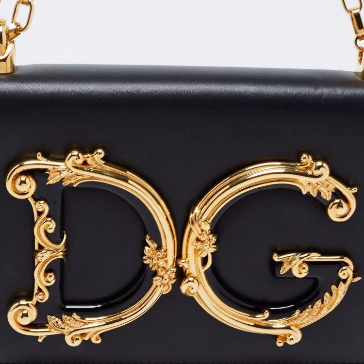 Pre Owned Dolce & Gabbana Black Leather DG Girls Shoulder Bag