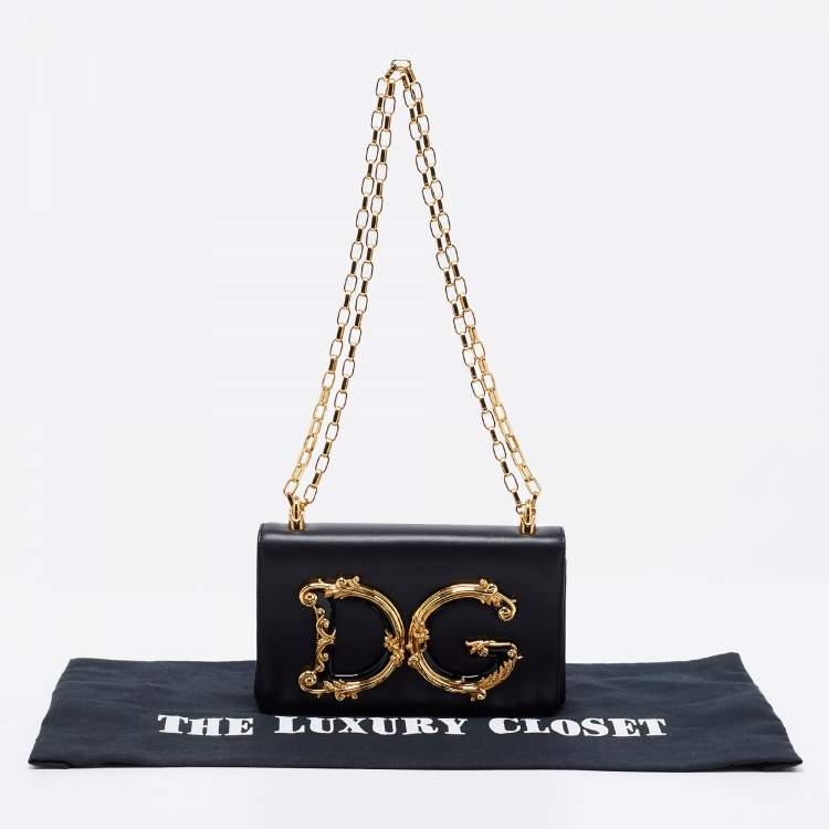 Pre Owned Dolce & Gabbana Black Leather DG Girls Shoulder Bag