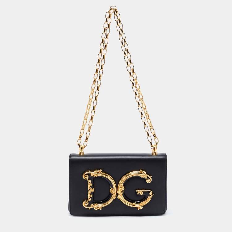 Pre Owned Dolce & Gabbana Black Leather DG Girls Shoulder Bag