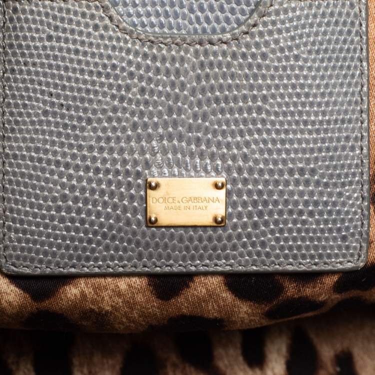 Pre Owned Dolce & Gabbana Grey Lizard Embossed Leather Medium Miss Monica Top Handle Bag