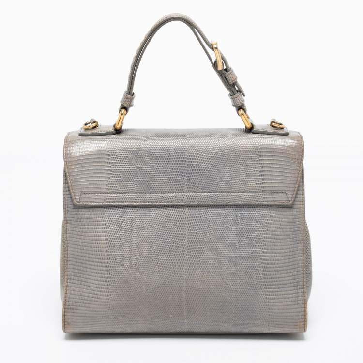 Pre Owned Dolce & Gabbana Grey Lizard Embossed Leather Medium Miss Monica Top Handle Bag