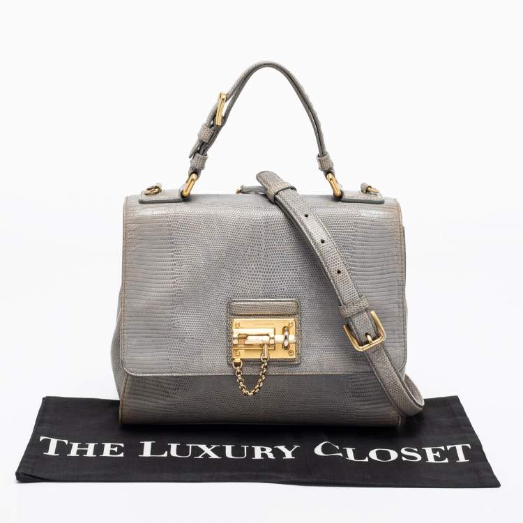 Pre Owned Dolce & Gabbana Grey Lizard Embossed Leather Medium Miss Monica Top Handle Bag