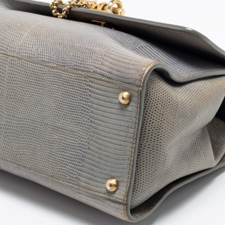 Pre Owned Dolce & Gabbana Grey Lizard Embossed Leather Medium Miss Monica Top Handle Bag