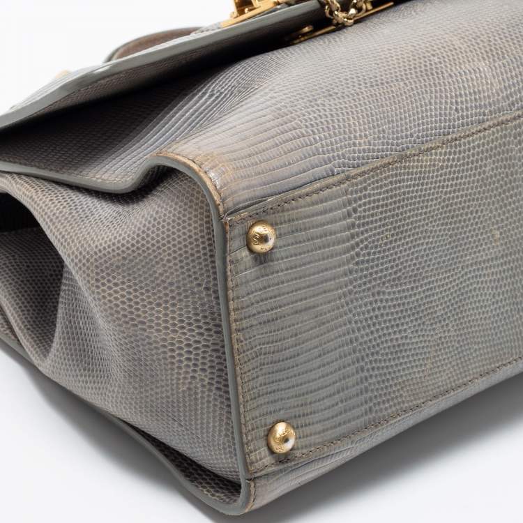 Pre Owned Dolce & Gabbana Grey Lizard Embossed Leather Medium Miss Monica Top Handle Bag