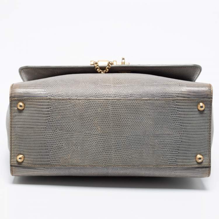Pre Owned Dolce & Gabbana Grey Lizard Embossed Leather Medium Miss Monica Top Handle Bag