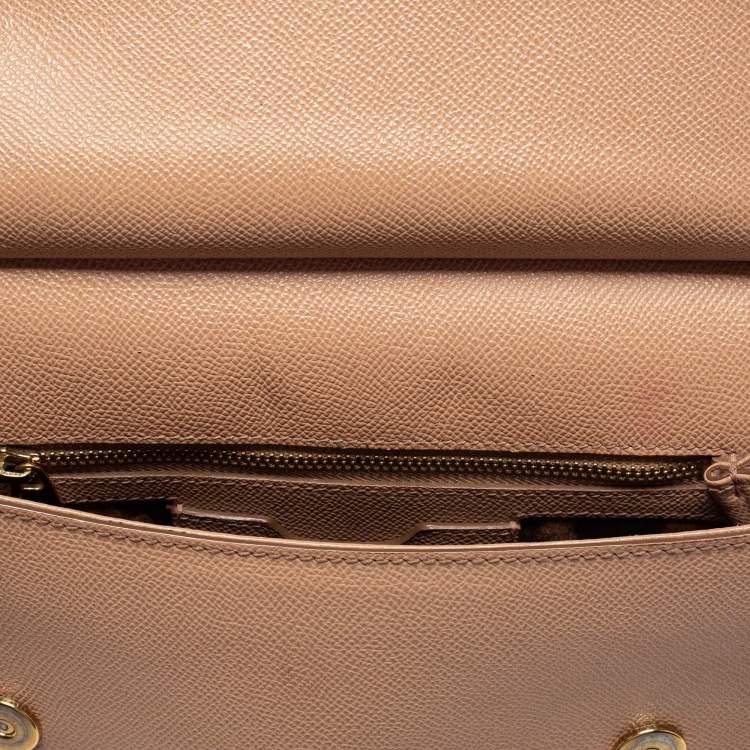 Pre Owned Dolce & Gabbana Beige Leather Medium Miss Sicily Top Handle Bag
