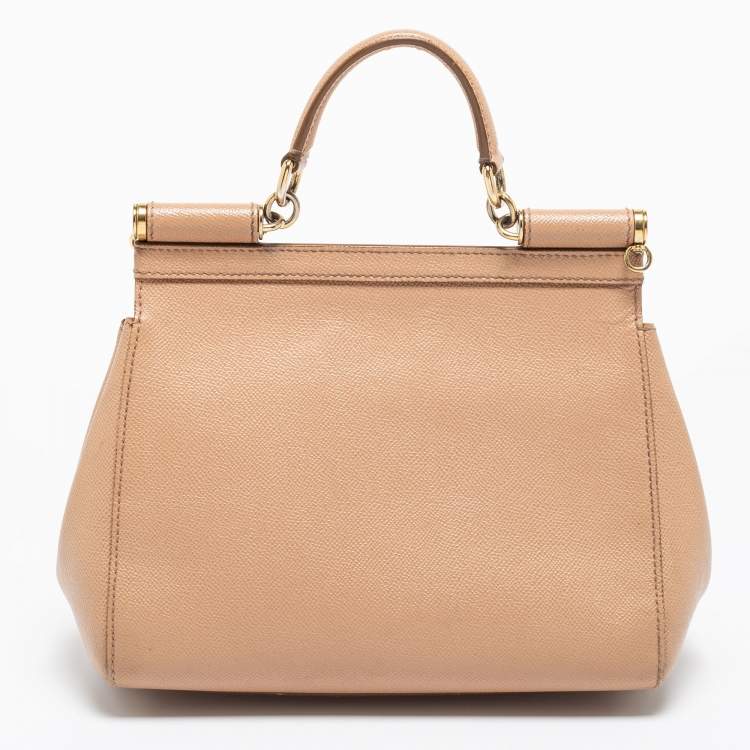 Pre Owned Dolce & Gabbana Beige Leather Medium Miss Sicily Top Handle Bag