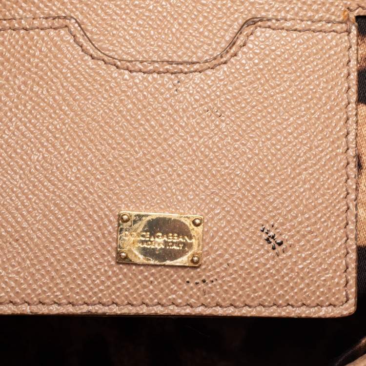 Pre Owned Dolce & Gabbana Beige Leather Medium Miss Sicily Top Handle Bag