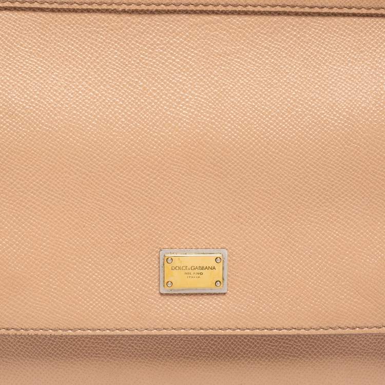 Pre Owned Dolce & Gabbana Beige Leather Medium Miss Sicily Top Handle Bag