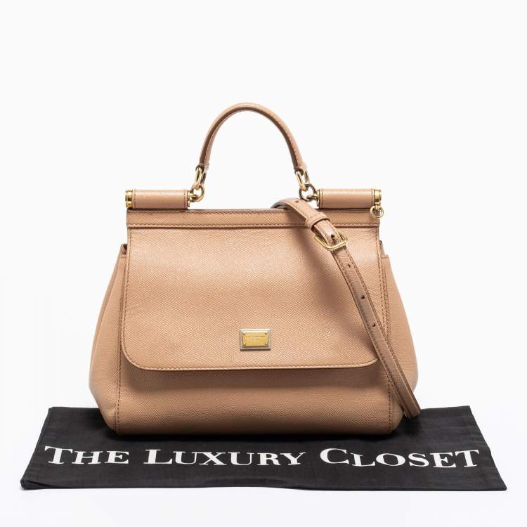 Pre Owned Dolce & Gabbana Beige Leather Medium Miss Sicily Top Handle Bag