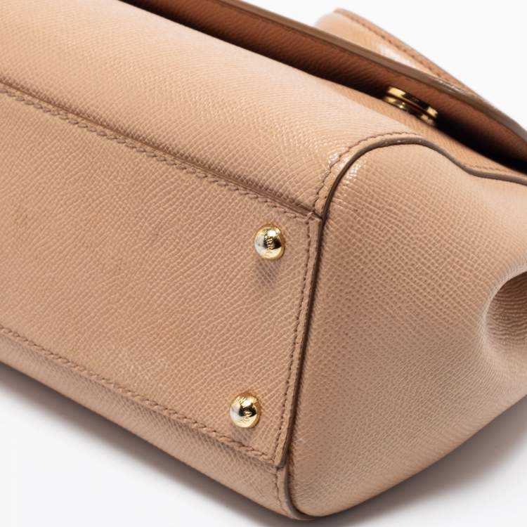 Pre Owned Dolce & Gabbana Beige Leather Medium Miss Sicily Top Handle Bag