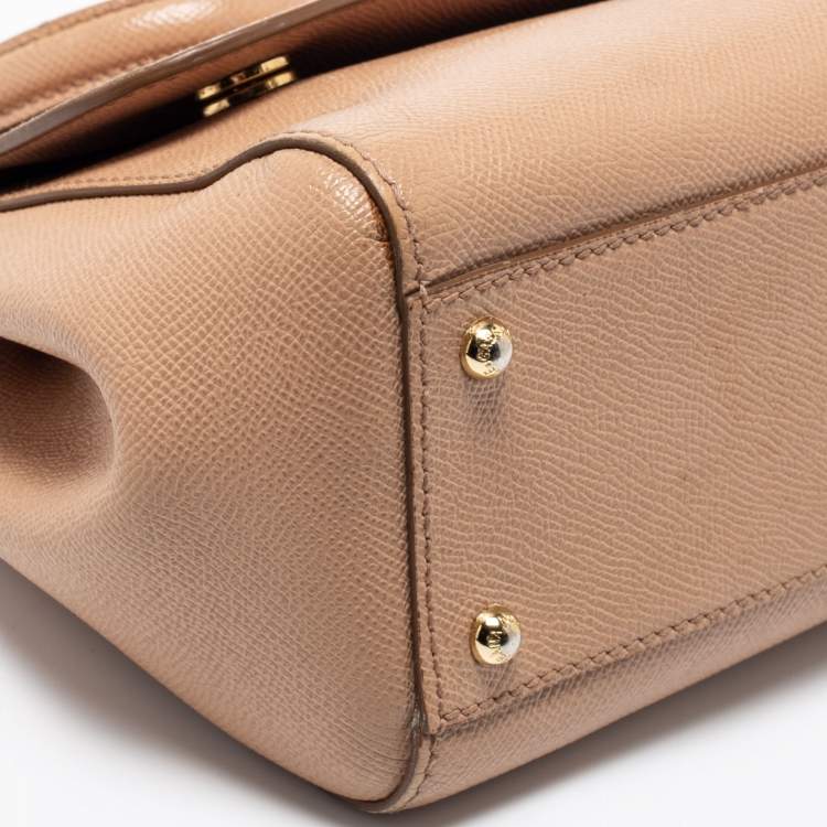 Pre Owned Dolce & Gabbana Beige Leather Medium Miss Sicily Top Handle Bag