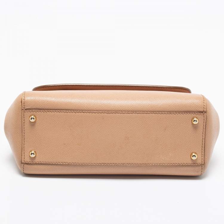 Pre Owned Dolce & Gabbana Beige Leather Medium Miss Sicily Top Handle Bag