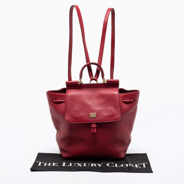 Pre Owned Dolce & Gabbana Red Leather Sicily Backpack