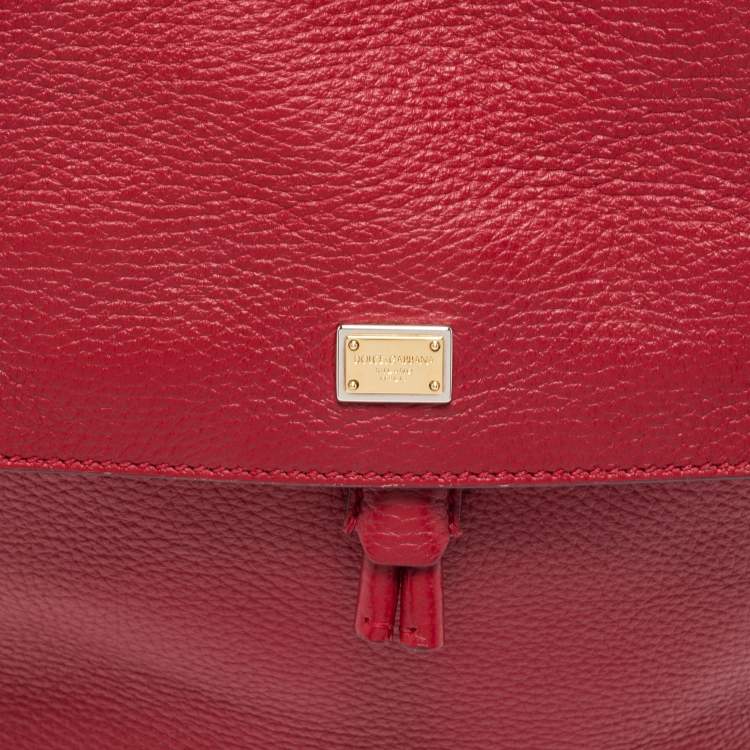 Pre Owned Dolce & Gabbana Red Leather Sicily Backpack