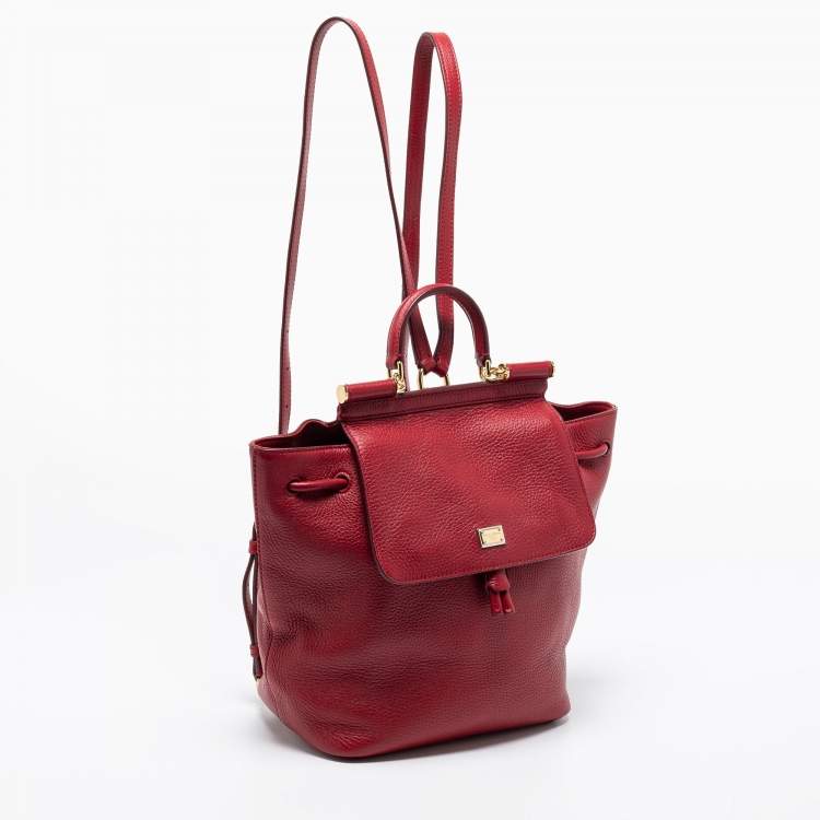 Pre Owned Dolce & Gabbana Red Leather Sicily Backpack