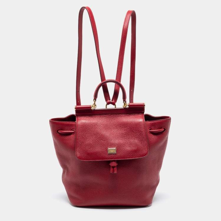Pre Owned Dolce & Gabbana Red Leather Sicily Backpack