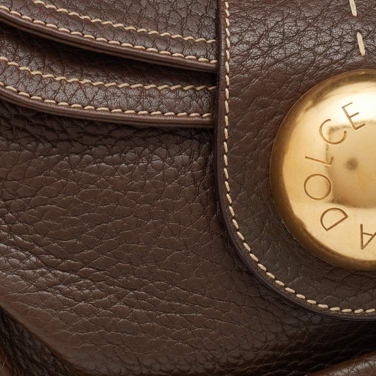 Pre Owned Dolce & Gabbana Brown Leather Flap Shoulder Bag