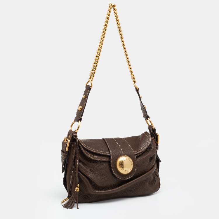 Pre Owned Dolce & Gabbana Brown Leather Flap Shoulder Bag