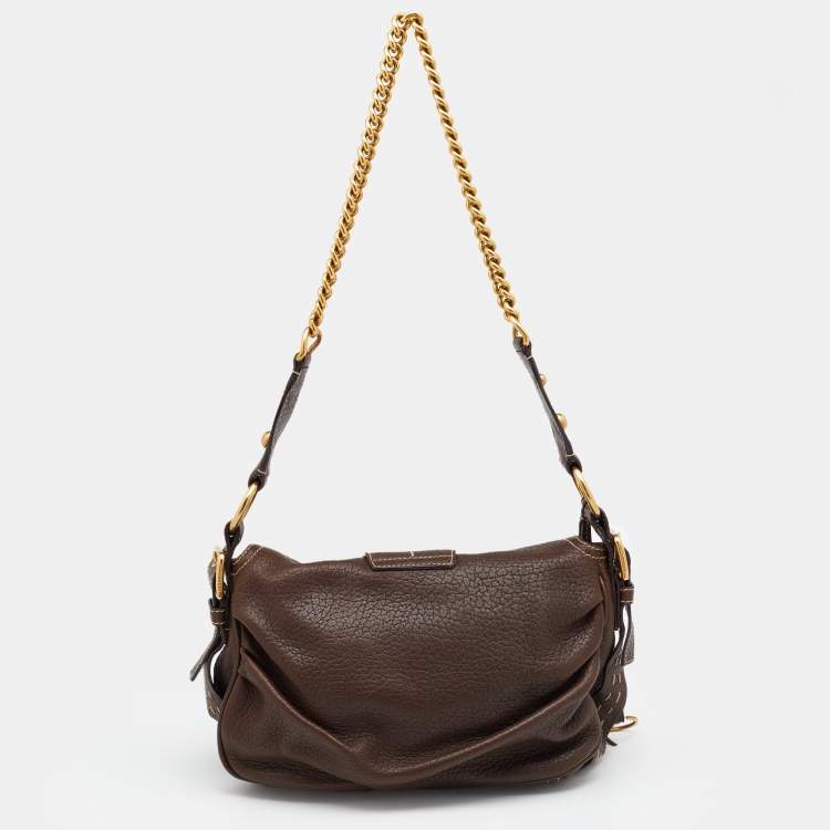 Pre Owned Dolce & Gabbana Brown Leather Flap Shoulder Bag