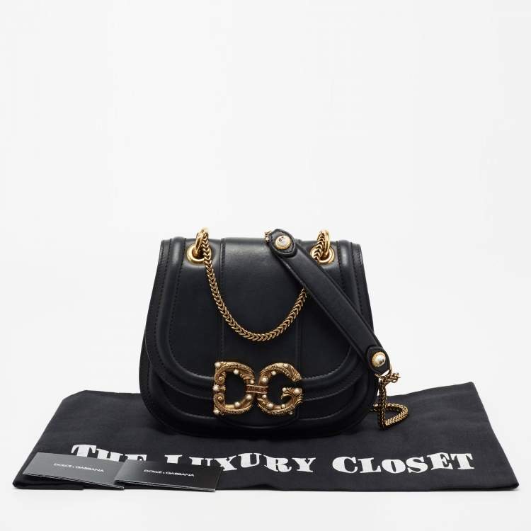 Pre Owned Dolce & Gabbana Black Leather Small Amore Crossbody Bag