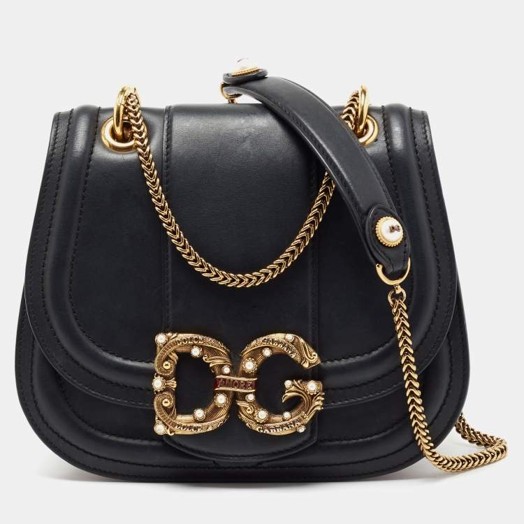 Pre Owned Dolce & Gabbana Black Leather Small Amore Crossbody Bag