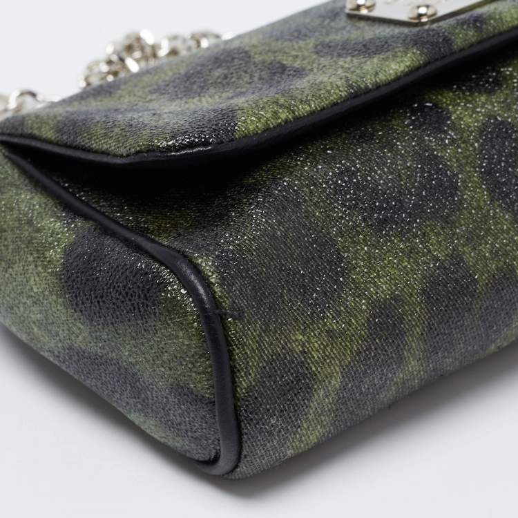 Pre Owned Dolce & Gabbana Green Leopard Print Coated Canvas and Leather Flap Chain Shoulder Bag