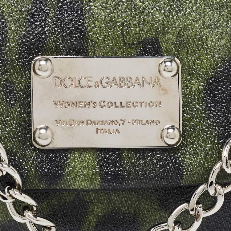 Pre Owned Dolce & Gabbana Green Leopard Print Coated Canvas and Leather Flap Chain Shoulder Bag
