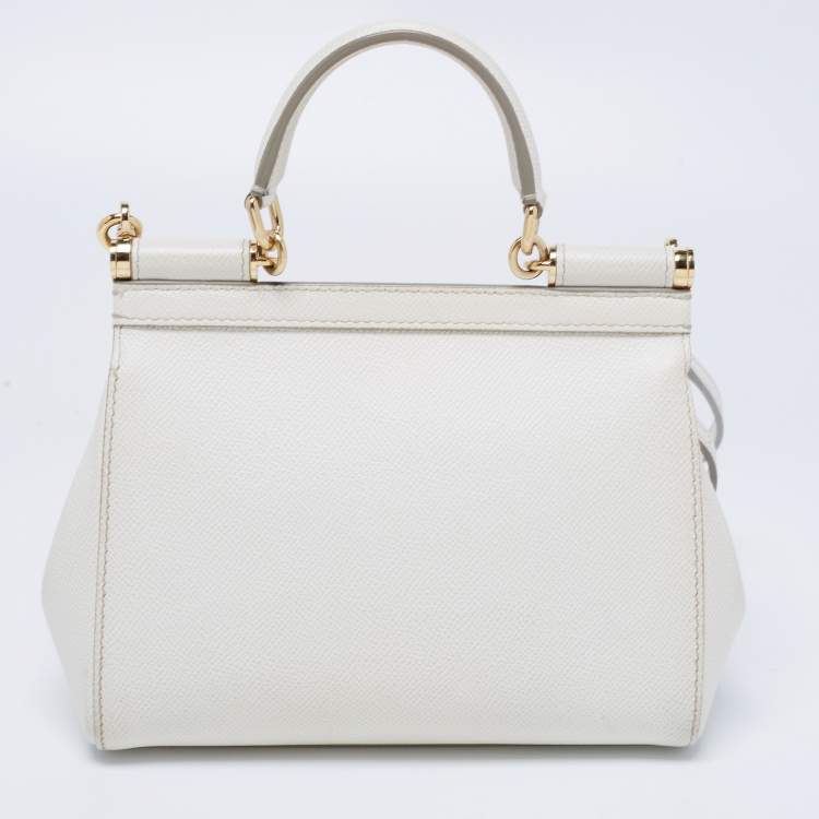 Pre Owned Dolce & Gabbana White Leather Small Miss Sicily Top Handle Bag