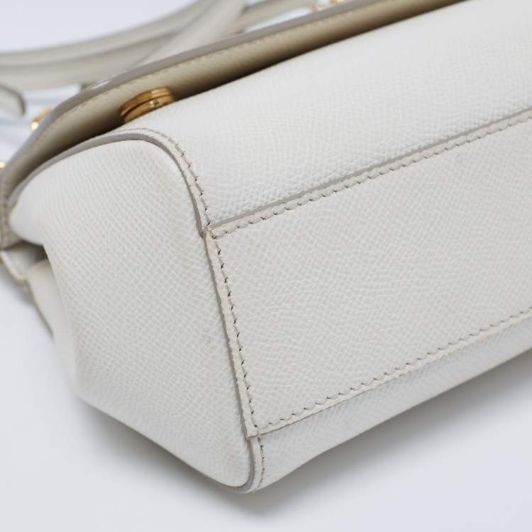 Pre Owned Dolce & Gabbana White Leather Small Miss Sicily Top Handle Bag
