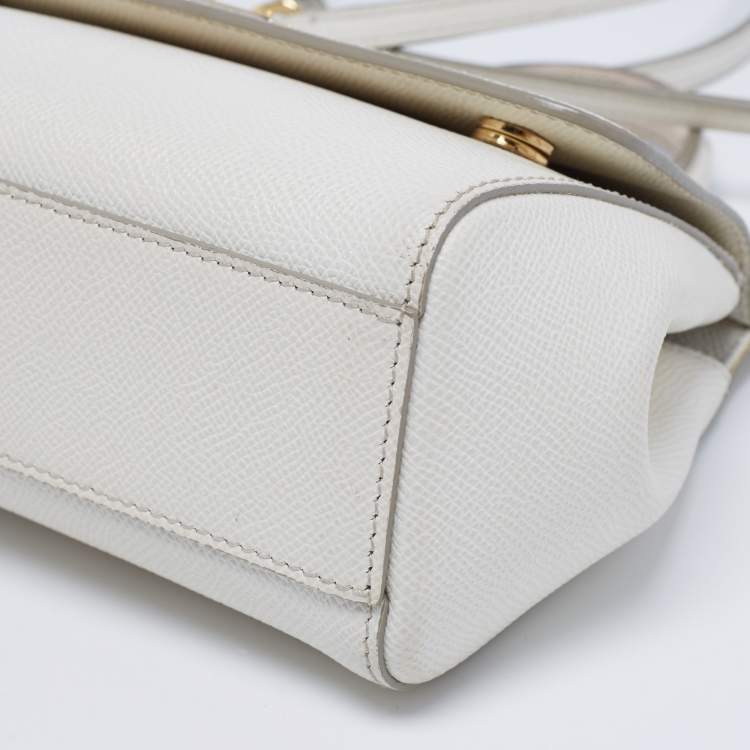 Pre Owned Dolce & Gabbana White Leather Small Miss Sicily Top Handle Bag