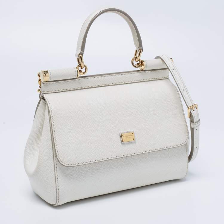 Pre Owned Dolce & Gabbana White Leather Small Miss Sicily Top Handle Bag