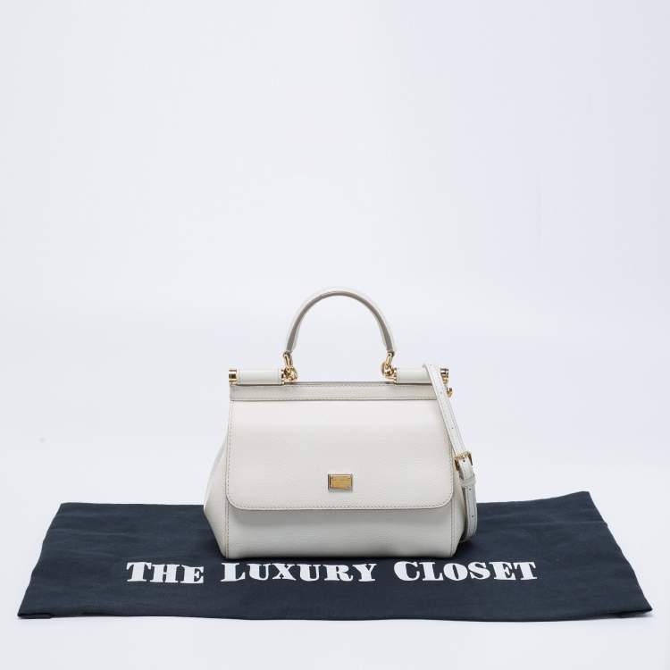 Pre Owned Dolce & Gabbana White Leather Small Miss Sicily Top Handle Bag