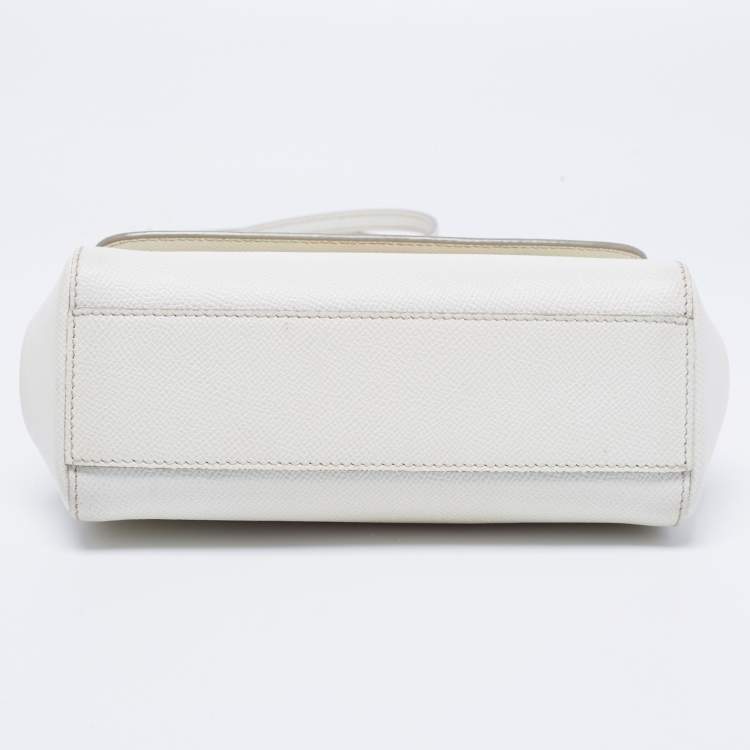 Pre Owned Dolce & Gabbana White Leather Small Miss Sicily Top Handle Bag