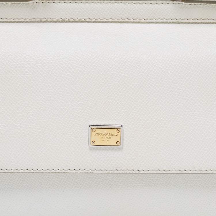 Pre Owned Dolce & Gabbana White Leather Small Miss Sicily Top Handle Bag