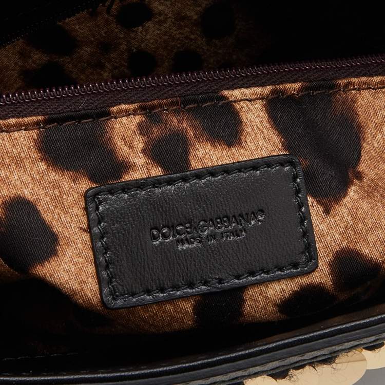 Pre Owned Dolce & Gabbana Black/Gold Sequin And Woven Fabric Miss Sicily Top Handle Bag