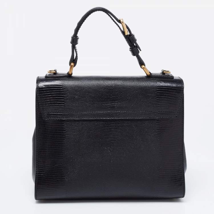 Pre Owned Dolce & Gabbana Black Lizard Embossed Leather Medium Miss Monica Top Handle Bag