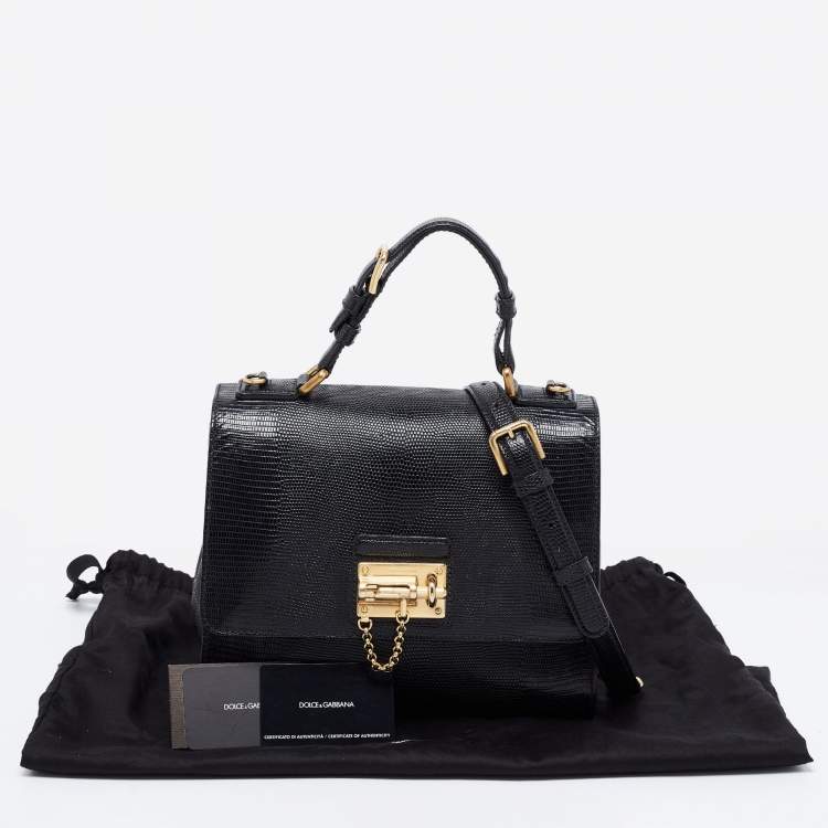 Pre Owned Dolce & Gabbana Black Lizard Embossed Leather Medium Miss Monica Top Handle Bag