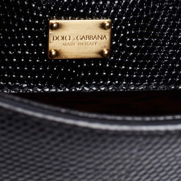 Pre Owned Dolce & Gabbana Black Lizard Embossed Leather Medium Miss Monica Top Handle Bag