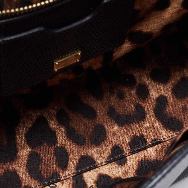 Pre Owned Dolce & Gabbana Black Lizard Embossed Leather Medium Miss Monica Top Handle Bag