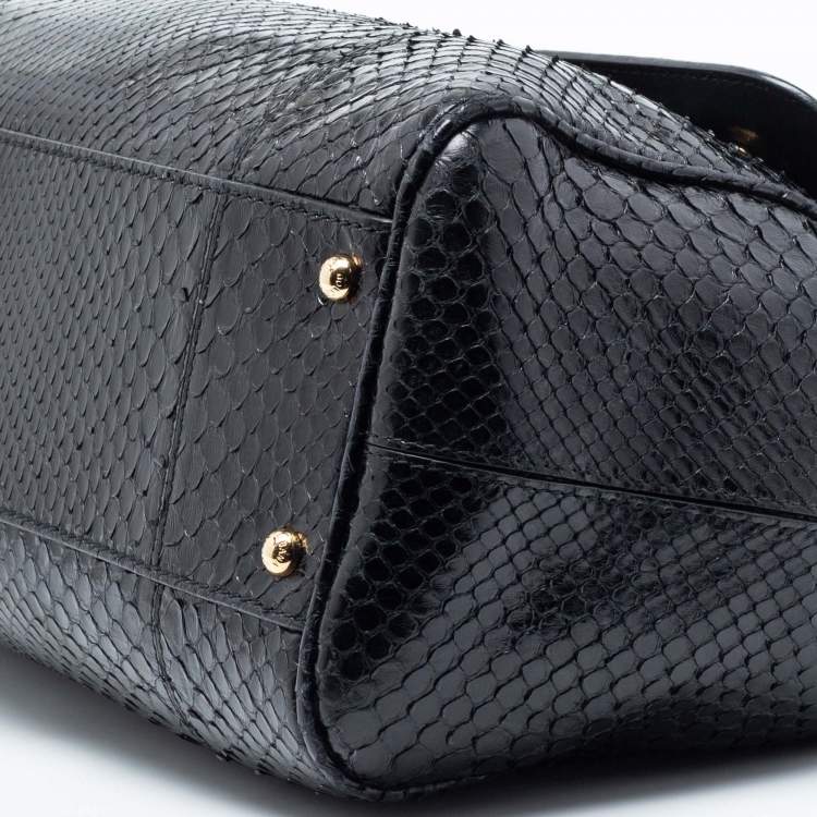 Pre Owned Dolce & Gabbana Black Python Large Miss Sicily Top Handle Bag