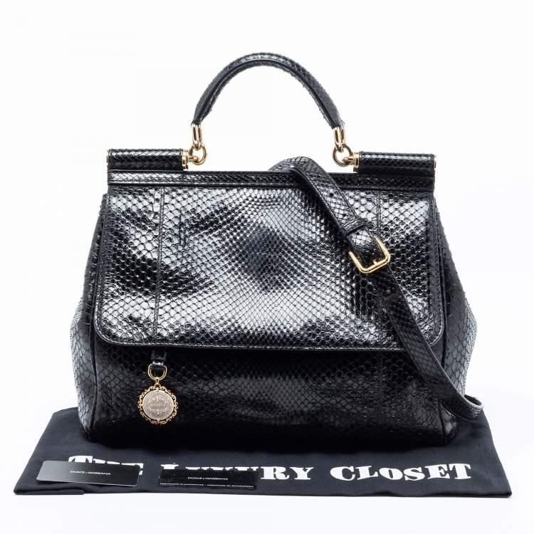 Pre Owned Dolce & Gabbana Black Python Large Miss Sicily Top Handle Bag