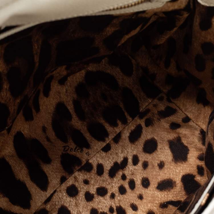 Pre Owned Dolce & Gabbana White Leather Large Miss Sicily Top Handle Bag