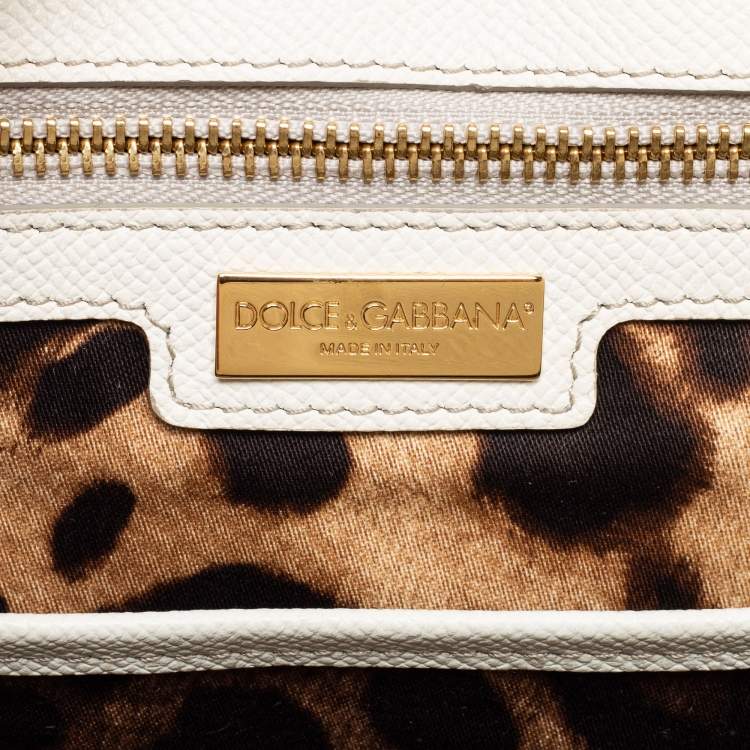 Pre Owned Dolce & Gabbana White Leather Large Miss Sicily Top Handle Bag