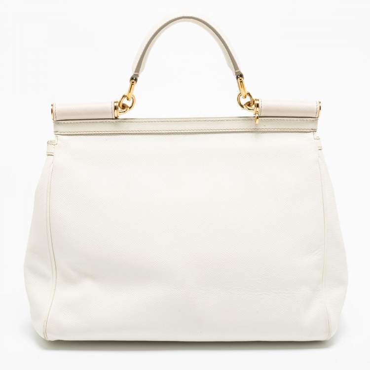Pre Owned Dolce & Gabbana White Leather Large Miss Sicily Top Handle Bag