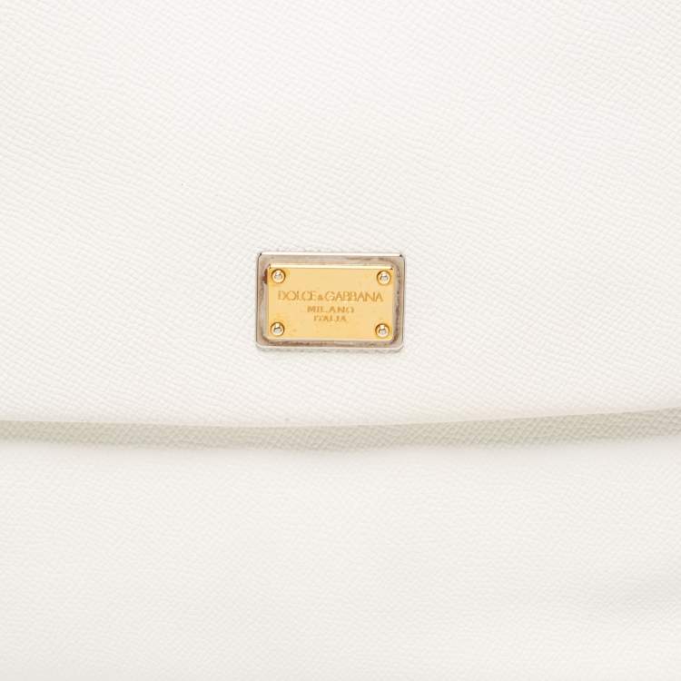 Pre Owned Dolce & Gabbana White Leather Large Miss Sicily Top Handle Bag